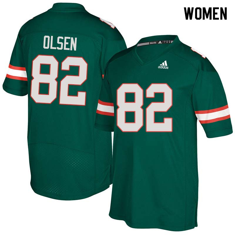 Women Miami Hurricanes #82 Greg Olsen College Football Jerseys Sale-Green